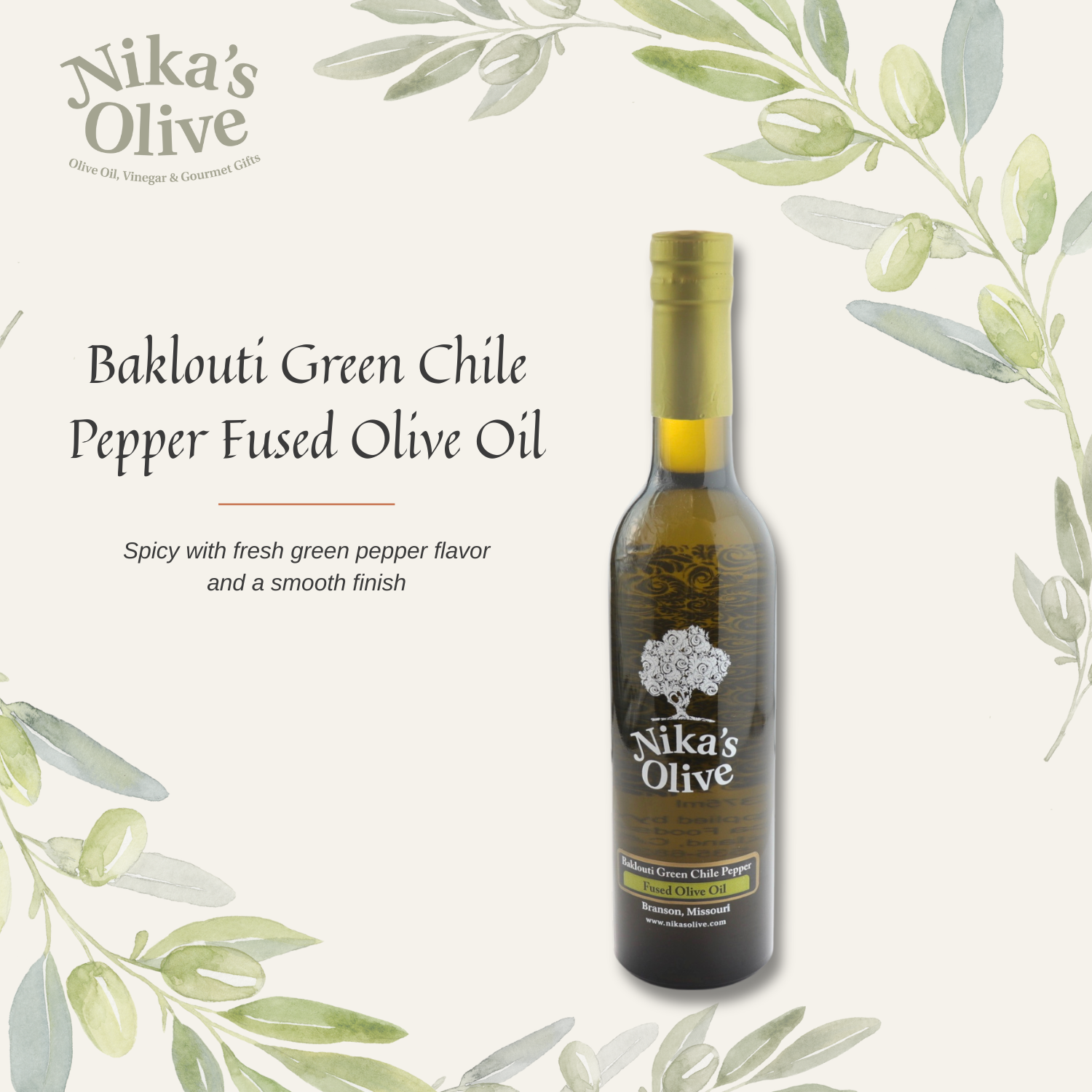 Baklouti Green Chili Fused Extra Virgin Olive Oil — Nika's Olive
